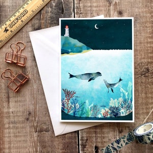 Seehund Karte, Ozean Karte, Mutter Tageskarte, Kinder Karte, Dankeschön Karte, Baby Dankeschön Karte, Cornwall Karte, Abenteuer Karte, Sea Life Karte, Strand