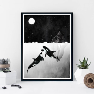 Orca Print, Killer Whale Print, Killer Whale Art, Killer Whale Poster, Nursery Print, Black and White, Orca Art, Monochrome, Nautical Poster