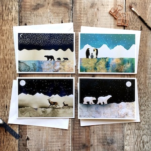 Winter Wildlife Karte Set, Blanko Grüße, Dankeskarten, Weihnachtskarten, Pack, Pinguine, Eisbär, Naturkarte, Kartenpaket, Blankokarten