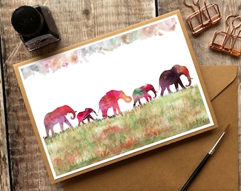 Elephant Card, Birthday Card, Wildlife, Elephant Family, Thank you Card, Birthday Card, Blank, Baby Elephant, Family, Note Card, Greetings