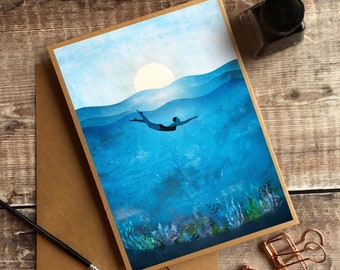 Wild Swimming Card, Sea Swimming Card, Ocean Swimming Card, Ocean Card, Blank Ocean Card, Ocean Greetings Card, Adventure Card, Open Water