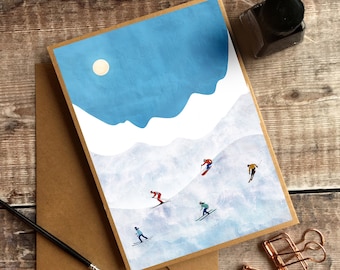 Skiing Card, Ski Card, Ski Birthday Card, Ski Greetings Card, Skier Gift, Ski Group Card, Ski Thank You Card, Ski Family Card, Ski Christmas