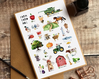 Farm Abc Card, Alphabet Card, School Thank You Card, School Greetings Card, Farm Birthday Card, Alphabet Card, ABC, Animals Card, Kids Card