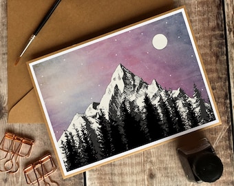 Mountain Card, Illustrated Mountain Scene, Traditional Card, Christmas Card Pack, Scandi Christmas Card, Nordic Mountain Card, Holiday