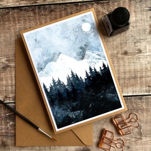Mountain Sunburst Note Card 7x5 », Carte de remerciement, Carte d’anniversaire, Carte de Noël, Pénélope et les Canards, Carte de montagne, Carte forestière