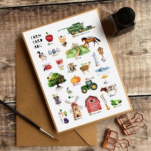 Farm Abc Card, Alphabet Card, School Thank You Card, School Greetings Card, Farm Birthday Card, Alphabet Card, ABC, Animals Card, Kids Card