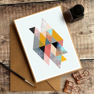 Carte d’impression Triangle, carte de remerciement, carte de vœux géométrique moderne, carte d’art abstrait, carte géométrique vierge, Pénélope et les canards