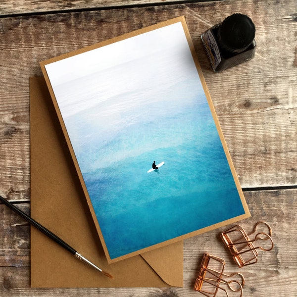 Surfer Card, Surfer Ocean Card, Surf Greetings Card, Blank Ocean Card, Ocean Greetings Card, Travel Card, Beach Birthday, Adventure Card