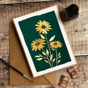 Blumenkarte, Blumenkarte, Gelbe Blumenkarte, Blumen Danke, Florale Geburtstagskarte, Blumen Blanko Karte, Illustration Karte, Aquarell