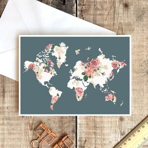 Carta mappa del mondo, biglietto da viaggio, biglietto di buona fortuna, anno sabbatico, biglietto di auguri, biglietto vuoto, biglietto di compleanno, biglietto grazioso, set di biglietti d'auguri, biglietto floreale