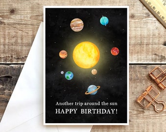 Another trip around the sun, Birthday Card, Space Birthday Card, Planets Card, Solar System Card, Happy Birthday Card, Kids Birthday Card