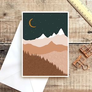 Mountain Card, Thank You Card, Mountain, Christmas Card, Mid Century Modern, Blank Greetings Card, Retro Art, Nature Card, Scandi Mountain image 1