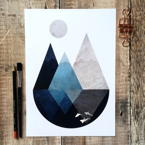 Geometric Mountain Print, Abstract Wall Art, Minimalist Mountain Print ...
