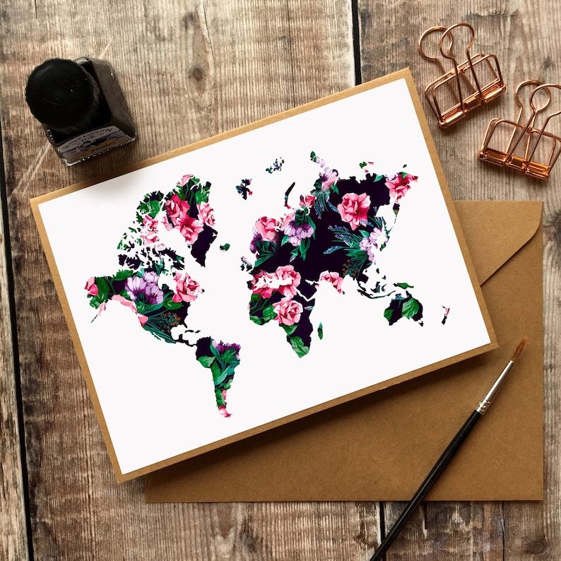 World Map Card Map Birthday Card Blank Card All Occasions Etsy UK