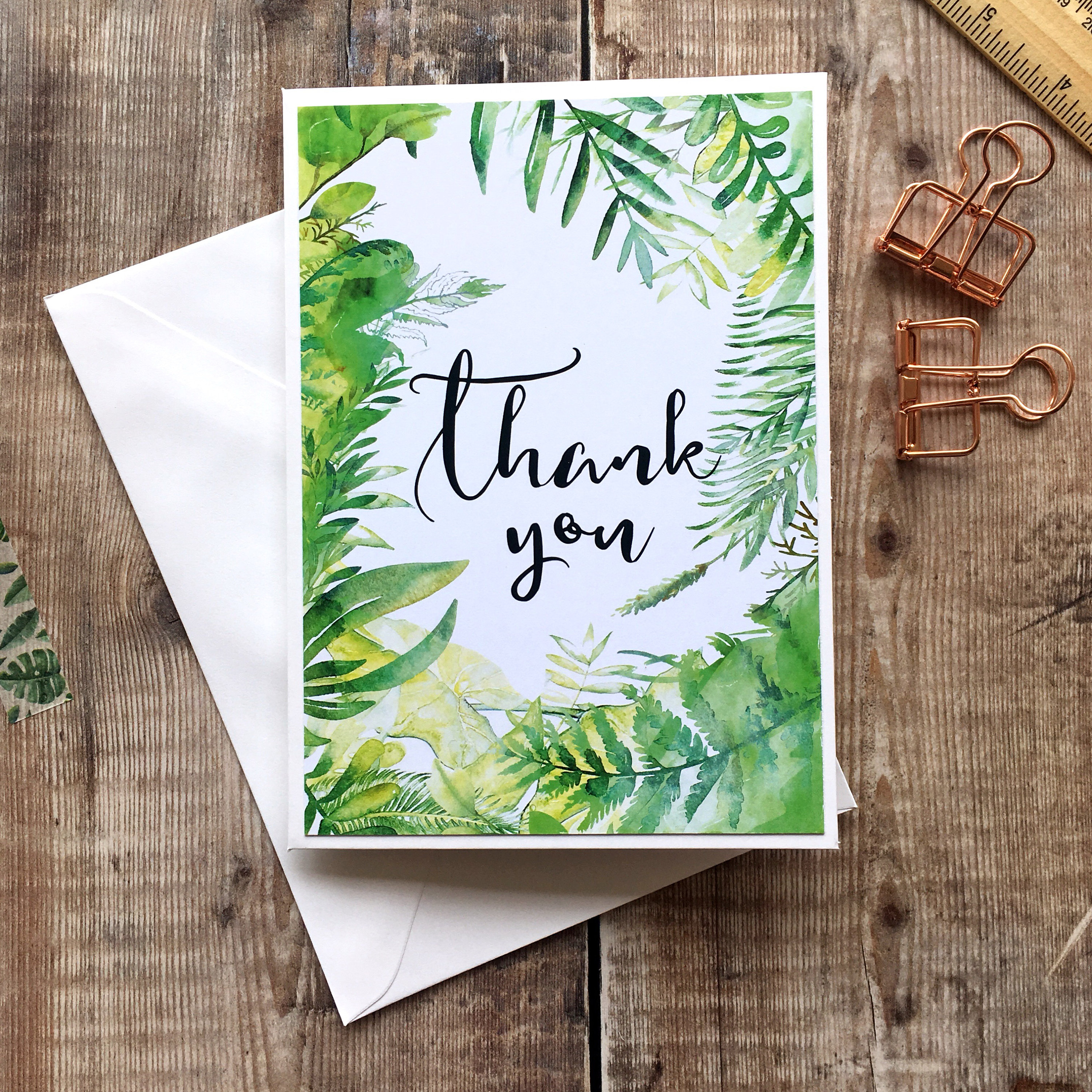 4 Designs Thank You Cards Thank You Card Set Leaf Print Etsy UK