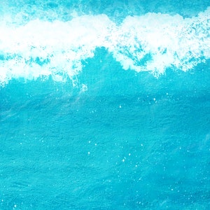 May include: Abstract painting of a blue ocean with white foam waves at the top.