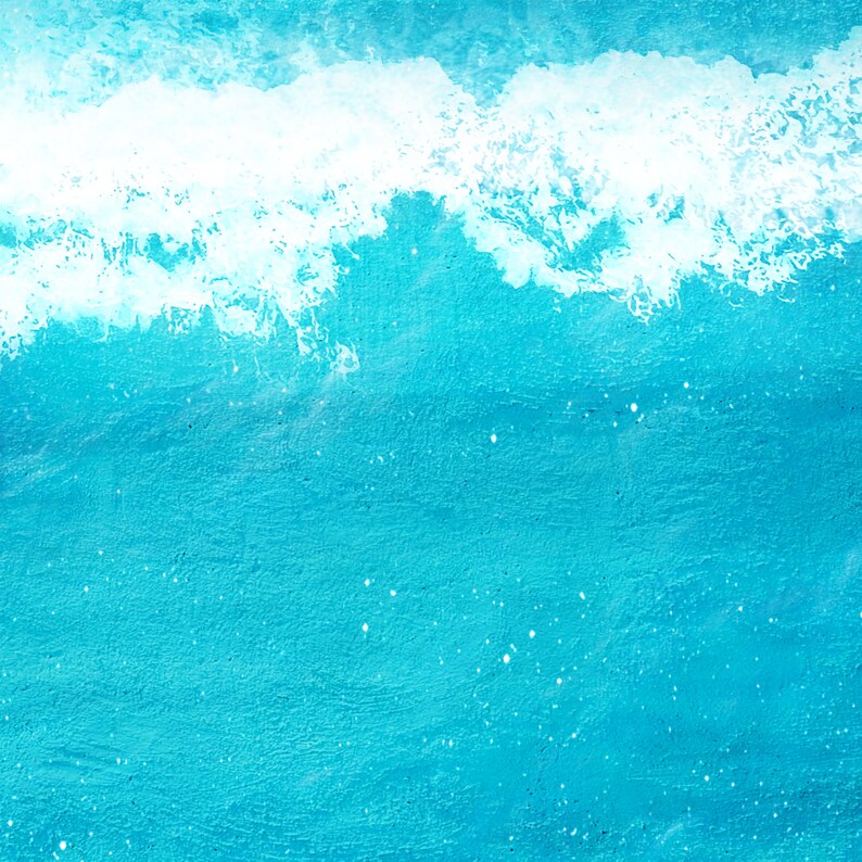 May include: Abstract painting of a blue ocean with white foam waves at the top.