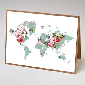 Florale Weltkarte, Blumenkarte, Dankeskarte, Geburtstagskarte, leere Karte, Reisen, Traveller, Gap Year, Penelope und die Enten, Globus