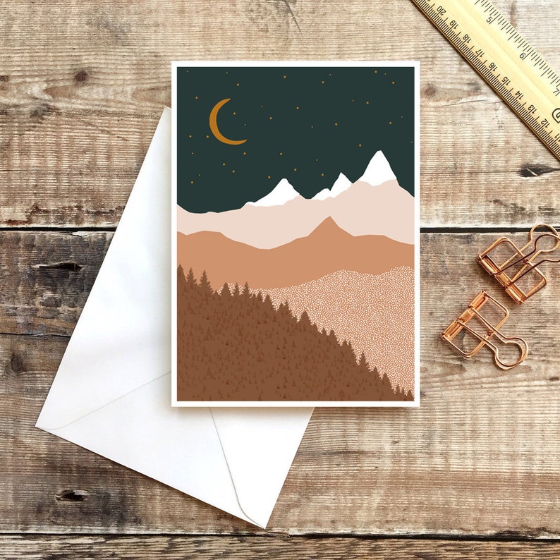 Mountain Card, Thank You Card, Mountain, Christmas Card, Mid Century Modern, Blank Greetings Card, Retro Art, Nature Card, Scandi Mountain image 1