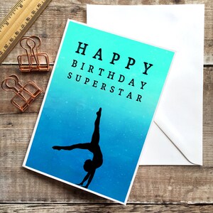 Alles Gute zum Geburtstag Karte, Gymnastik Geburtstagskarte, Petrol, Mädchen Geburtstag, jungen Geburtstag, inspirierend, Gym Geburtstagskarte, blau, Akrobatik, Akrobatik