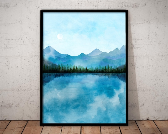 Lake Print, Reflection Print, Mountain Print, Lake Poster, Calm Print, Sea Poster, Water Print, Lake Forest Print, Forest Print, Blue Sky