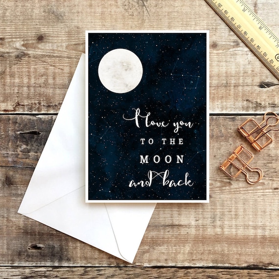 Biglietto D'Auguri Romantico "I Love You To The Moon And Back" Con Astronauti In Legno - 17x12cm, Busta Kraft
