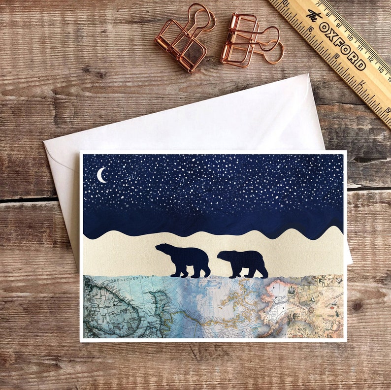Polar Bear Card, Bear Couple Card, Bear Anniversary Card, Anniversary Card, Bear Valentines Day Card, Bear Thank you Card, Bear Birthday image 1