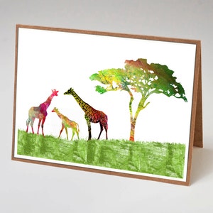 Giraffe Family Card, Giraffe, moeder met Baby, papa, giraf Baby, Bedankkaart, verjaardagskaart, nieuwe Baby, lege kaart, Safari, dieren kaart, dierentuin