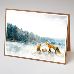 Renard et montagnes carte, imprimer carte de Noël, carte vierge, renard blanc carte, conception de renard, Fox, Fox Cub, Notecard, carte d’anniversaire, aquarelle renard