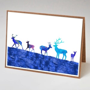 Carte de note de cerf et de cerf, carte de remerciement, carte de note, bleu, minimaliste, carte d’anniversaire, carte vierge, Pénélope et les canards, cerf, bois, fauve