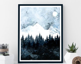 Mountain Sunburst, Mountain Wall Print, Modern, Wall Art, Retro Art, Home Decor, Mountain Print, Abstract, Forest, Nursery Print, A5, A4, A3