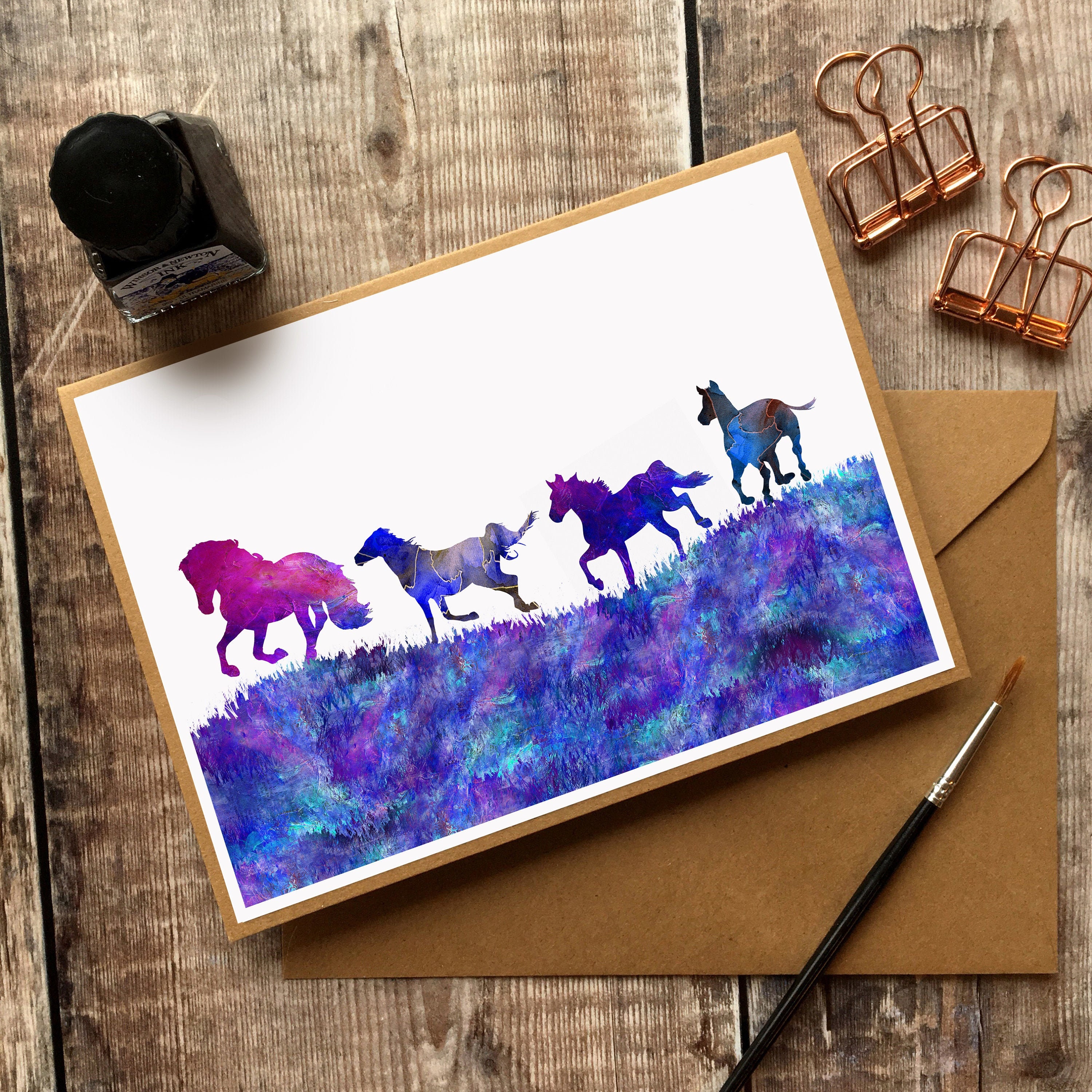 Galoppierende Pferde Karte Pferdekarte Pony | Etsy