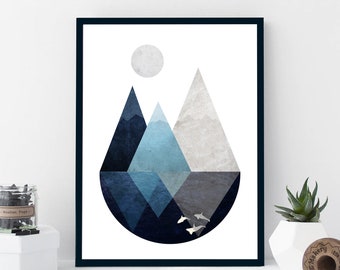 Geometric Mountain Print, Abstract Wall Art, Minimalist Mountain Print, Animal Print, Scandi Poster, Mountain Landscape, Triangle Design