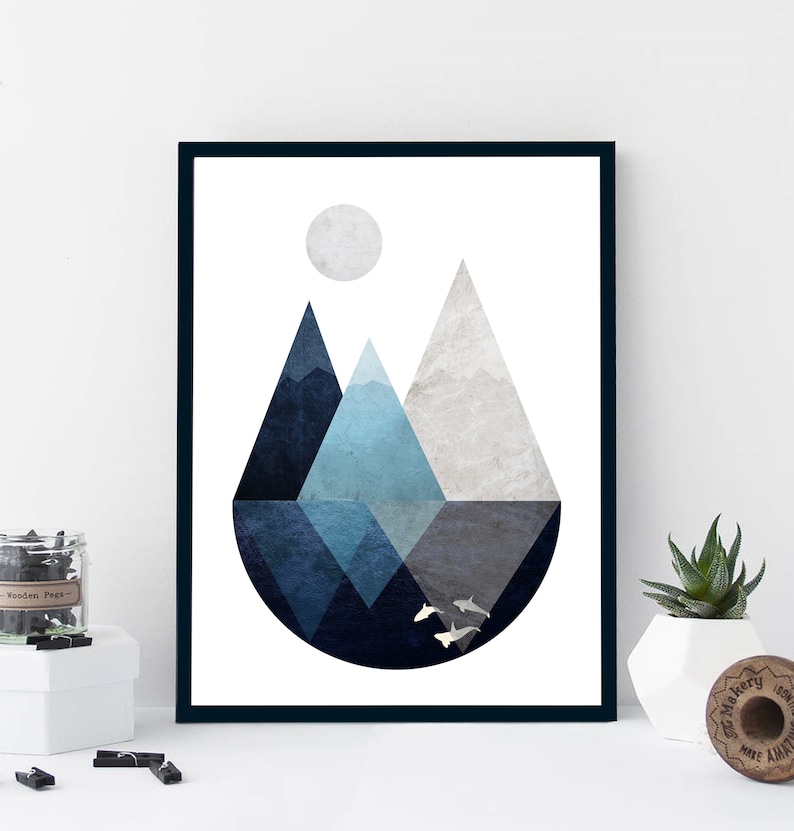 Geometric Mountain Print Abstract Wall Art Minimalist Etsy UK