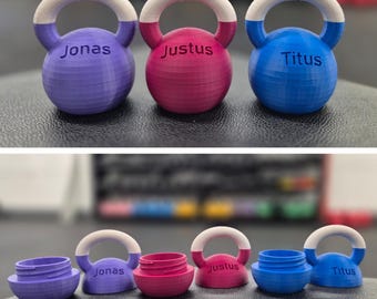 Personalisierte Kettlebell Box mit Karabinerhaken | 3D gedruckte Aufbewahrungsdose