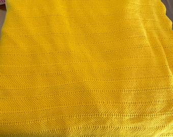 49” x 56” handmade knitted yellow afghan
