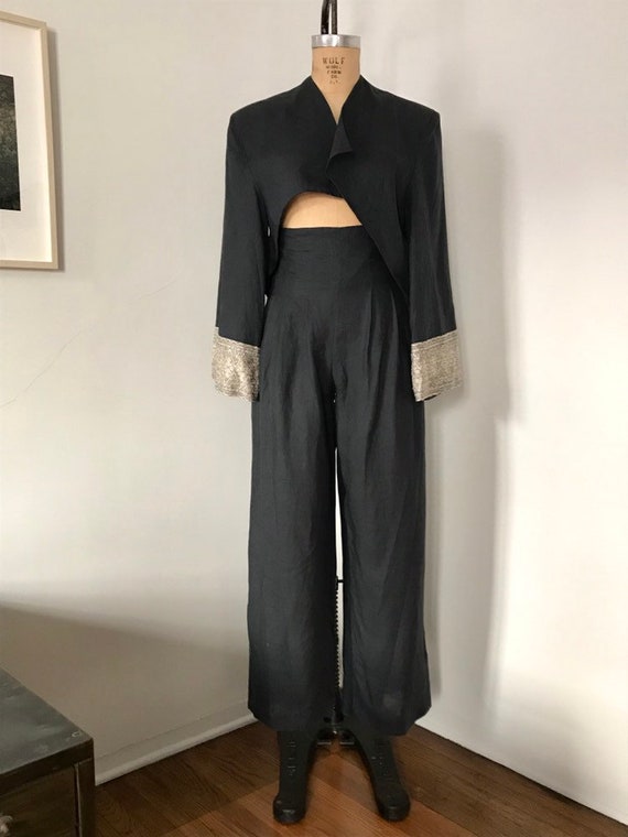 Xiao Studio Linen and Silk Dark Blue High Waisted