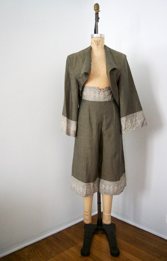 Xiao Studio High waisted Olive Green Linen and Sil