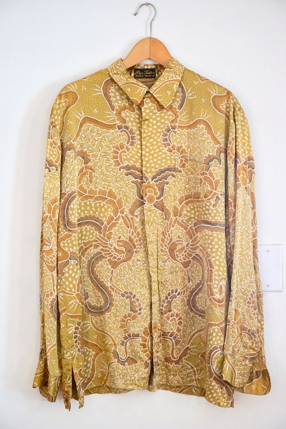 Golden Yellow Silk Button Down/Javanese Batik Shir