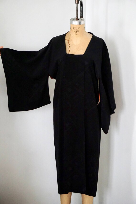 Vintage Japanese Silk Kimono/Black printed Silk Ki