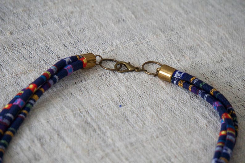 Blue multi-color ethnic ring necklace