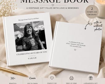 Modelo de Livro de Cartas de Aniversário | Livro de Mensagens de Aniversário | Modelo de Livro de Memórias no Canva | Cartas de Entes Queridos | Download Instantâneo
