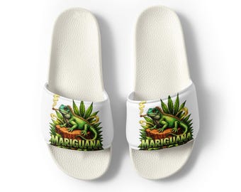 Men's Slides with Lizard and Marijuana Leaf Graphic – Comfortable Summer Footwear
