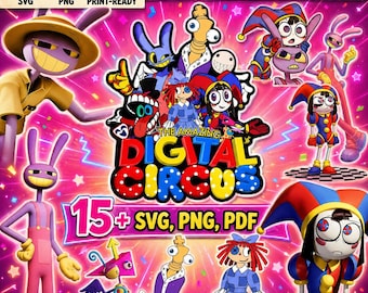 Amazing Digital Circus Svg Bundle, 15+ PNG SVG PDF Files, Circus Characters Clipart, Cricut Cut Files, Sublimation Designs, Instant Download