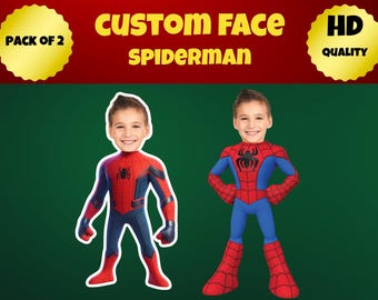 Custom face spiderman canva template, personalized superhero photo gift for boy, editable spiderman birthday decor, digital download pack