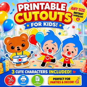 Plim Plim Party Standee Printable Cartoon Cutout Kids Birthday Decor Boy Party Decoration Instant Download Any Size Prop image 1