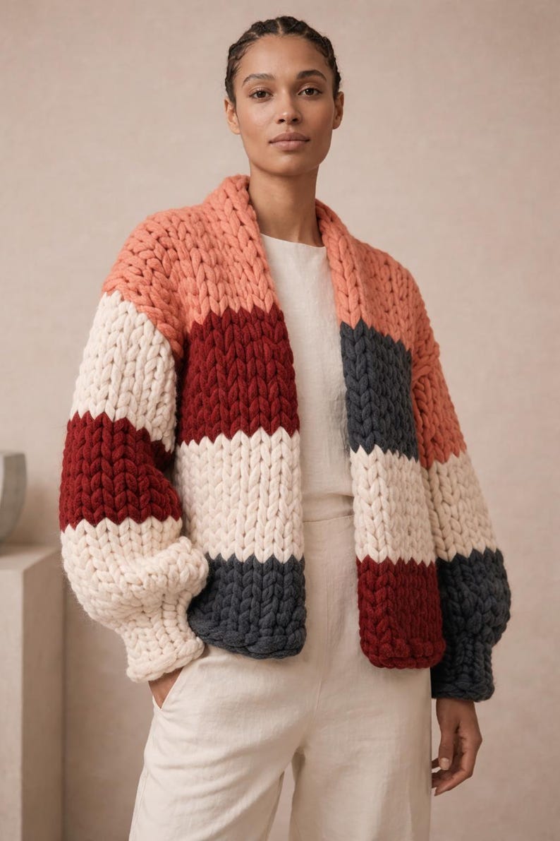 Chunky Knitting Pattern PDF — the Patchwork Colourwork Cardigan | All ...