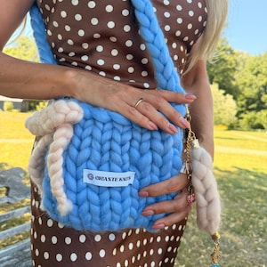 Chunky Knit Corriedale Wool Handbag | Pastel Statement Shoulder Bag