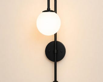 Aplique de pared moderno de latón / Lámpara de globo de cristal / Lámpara de latón hecha a mano / Iluminación de mesita de noche