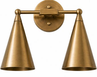 Modern Brass Double Cone Sconce | Mid Century Wall Light Fixture